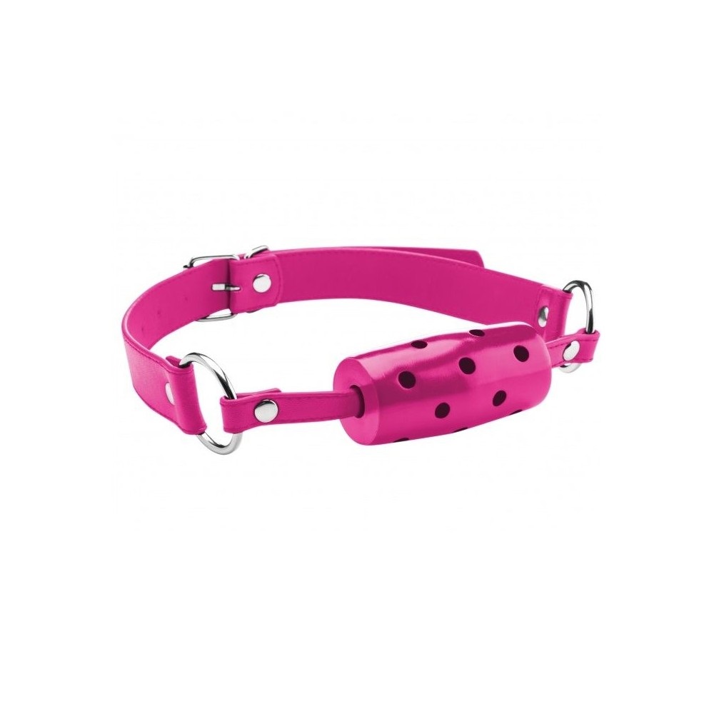 Ouch! CYLINDER GAG with leather straps - Rosa
