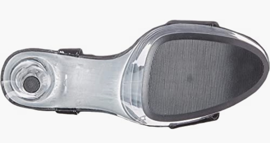 Zapatillas de plataforma con cubierta delgada de Charol Negro y correa para el tobillo con diamantes y plumas