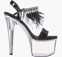 Zapatillas de plataforma con cubierta delgada de Charol Negro y correa para el tobillo con diamantes y plumas