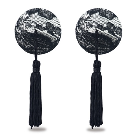 Nipple Pastie Black Lace Round Tassel Reusable