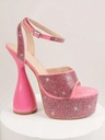 Zapatillas Rosas con tacón alto exagerado con diseño de diamantes