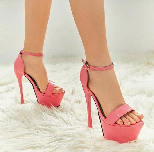 Zapatillas Rosas de segunda plataforma con tacón delgado y tobillera