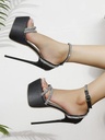 Zapatillas Negras de segunda plataforma con diseño de diamante de imitación con tacón delgado tira tobillera