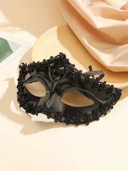 Antifaz Reina Negro Poliester con Lentejuelas