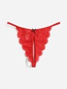 Tanga Roja con encaje floral con diseño de lazo sin entrepierna