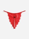 Tanga Roja con encaje floral con diseño de lazo sin entrepierna