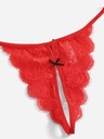 Tanga Roja con encaje floral con diseño de lazo sin entrepierna