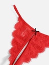 Tanga Roja con encaje floral con diseño de lazo sin entrepierna