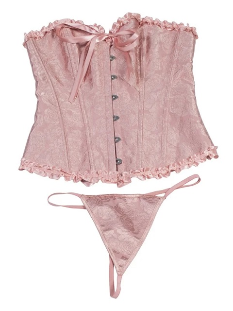 Corsé Rosa Viejo con ojal con cordón jacquard ribete fruncido