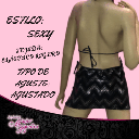 Coordinado de bra con mini falda ajustable con gamuza y estampado de circulos plateados