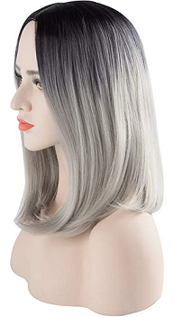 Peluca Corta Negro Degradado Gris