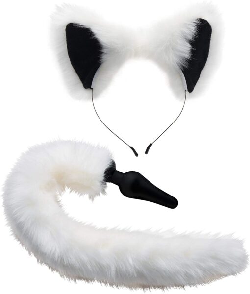 TAILZ WHITE WOLF TAIL ANAL PLUG & EARS SET
