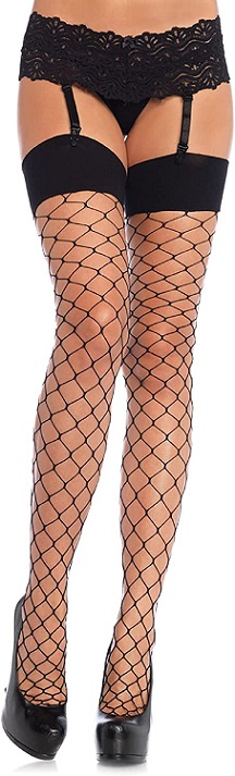 LEG AVENUE Spandex Fence Net Stockings with Reinforced Toe and Comfort Wide Band Top