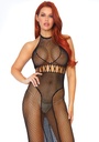 LEG AVENUE Halter Dual Net Backless Dress with Cut Our Detail