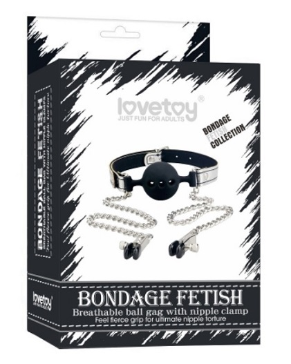 BONDAGE FETISH Breathable ball gag with nipple clamps