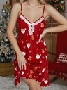 Vestido Rojo para dormir Navidad con encaje en contraste bajo con fruncido