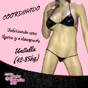 Coordinado de micro tanga con bra de gamuza Negra y con circulos plateados