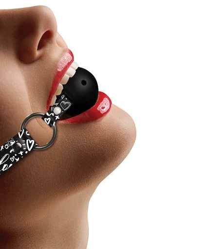 [OU327BLK] Ouch! BREATHEABLE BALL GAG with printed leather straps
