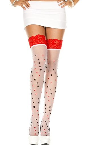 [4846-REDBLACK] MUSIC LEGS Double weaves net thigh high with lace up lace top