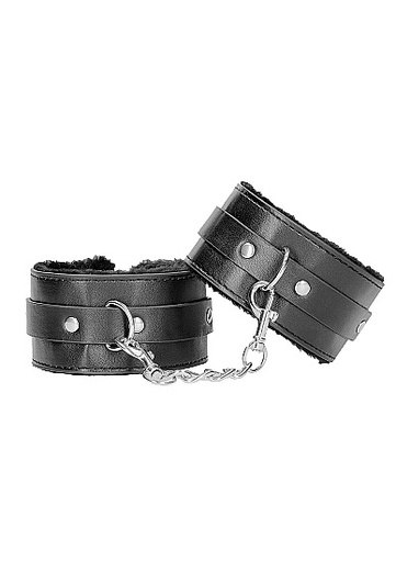 [OU664BLK] Ouch! Plush Bonded Leather Ankle Cuffs with Adjustables Straps