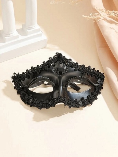 Antifaz Reina Negro Poliester con Lentejuelas