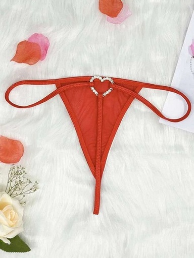Tanga Roja de malla con diamante de imitación vinculado con aro de corazón