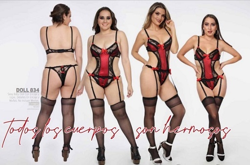 PantyLuk Baby Doll #834 Corset Body Negro/Rojo