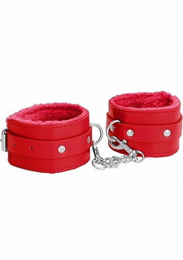 [OU267RED] Ouch! Plush Leather Hand Cuffs - Rojo