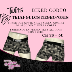 BIKER CORTO TRIANGULOS NEGRO GRIS - TWINS
